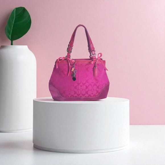 Coach Handbags - Vintage COACH Signature Small Carryall Satchel in hot pink- fuchsia